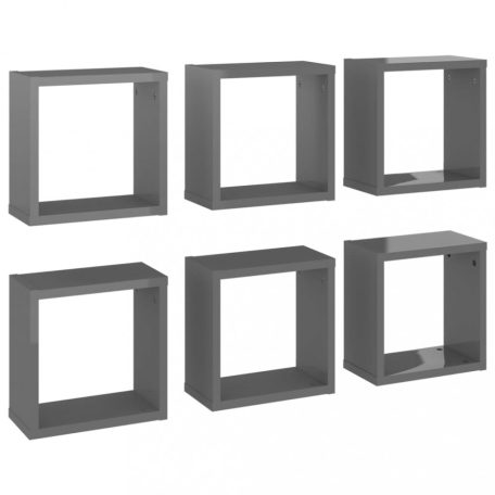 6 db magasfényű szürke fali kockapolc 30 x 15 x 30 cm (807024)