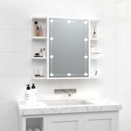 Magasfényű fehér tükrös szekrény LED-ekkel 70 x 16,5 x 60 cm (808879)