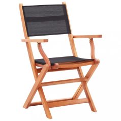   6 db fekete tömör eukaliptuszfa és textilén összecsukható szék (3086966)