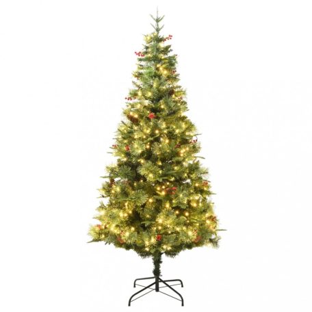 Zöld karácsonyfa LED-fényekkel és fenyőtobozokkal 225 cm (344290)