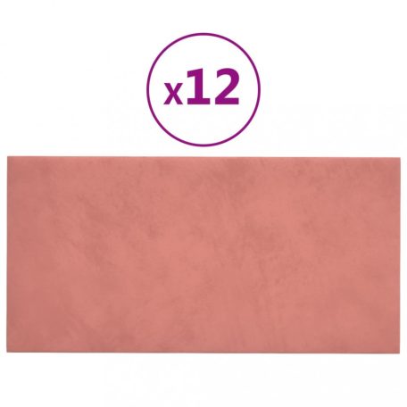 12 db rózsaszín bársony fali panel 30 x 15 cm 0,54 m² (343782)