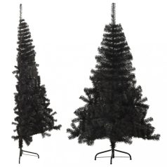 Fekete PVC fél műkarácsonyfa állvánnyal 120 cm (344675)