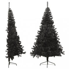 Fekete PVC fél műkarácsonyfa állvánnyal 210 cm (344678)