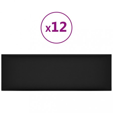 12 db fekete műbőr fali panel 90 x 30 cm 3,24 m² (343911)
