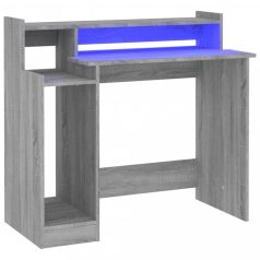  Szürke sonoma színű szerelt fa íróasztal LED-ekkel 97x45x90 cm (820476)