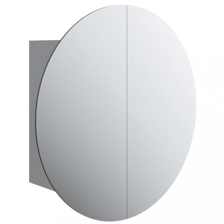 Szürke fürdőszoba-szekrény kerek tükörrel/led-del 40x40x17,5 cm