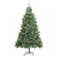   Csuklópántos műkarácsonyfa tobozokkal és bogyókkal 180 cm