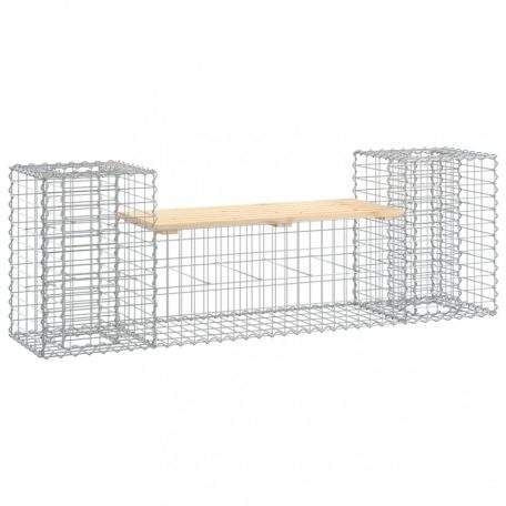 Tömör fenyőfa gabion kerti pad 183x41x60,5 cm