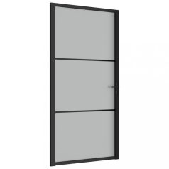   Fekete matt üveg és alumínium beltéri ajtó 102,5 x 201,5 cm (350555)