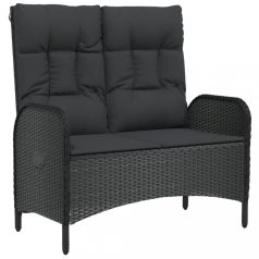   Fekete polyrattan dönthető kerti pad párnákkal 107 cm (319894)