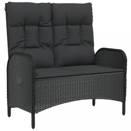 Fekete polyrattan dönthető kerti pad párnákkal 107 cm (319894)