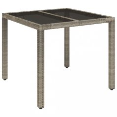   Szürke polyrattan üveglapos kerti asztal 90 x 90 x 75 cm (319896)