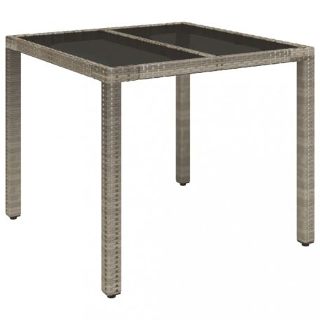 Szürke polyrattan üveglapos kerti asztal 90 x 90 x 75 cm (319896)