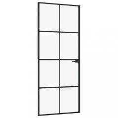   Fekete edzett üveg és alumínium vékony beltéri ajtó 83x201,5 cm