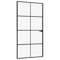   Fekete edzett üveg és alumínium vékony beltéri ajtó 102x201,5cm (153665)