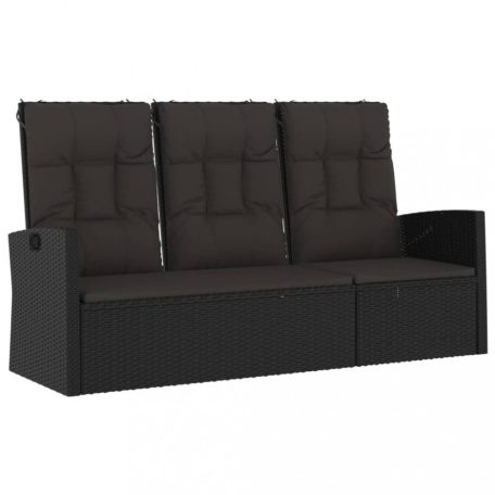 Fekete polyrattan dönthető kerti pad párnával 173 cm (362183)