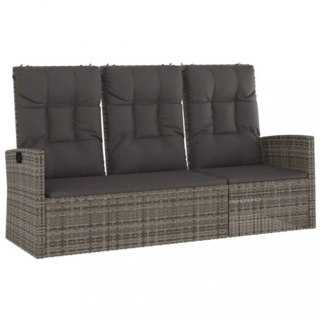 Szürke polyrattan dönthető kerti pad párnával 173 cm (362184)