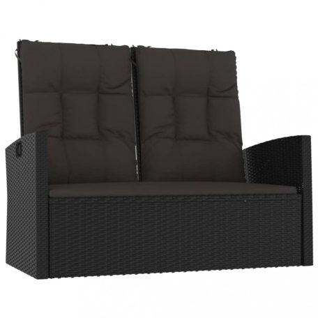 Fekete polyrattan dönthető kerti pad párnával 118 cm (362185)