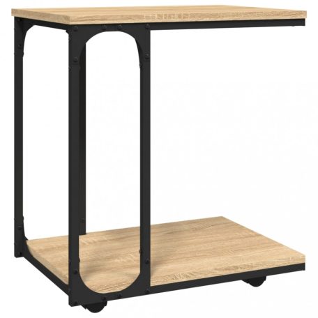 Sonoma-tölgyszínű szerelt fa kisasztal kerekekkel 50x35x55,5 cm (825808)
