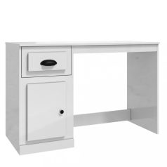   Magasfényű fehér szerelt fa íróasztal fiókkal 115x50x75 cm (816474)