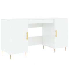  Magasfényű fehér színű szerelt fa íróasztal 140 x 50 x 75 cm
